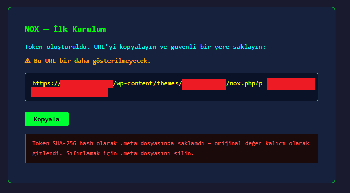 Redacted NOX setup interface.